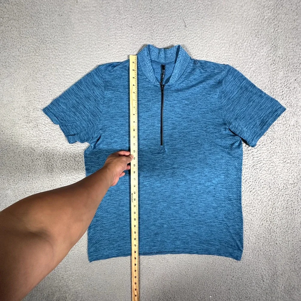 Lululemon Shirt‎ Mens XL Blue Metal Vent 1/4 Zip Pullover Running Wicking Logo